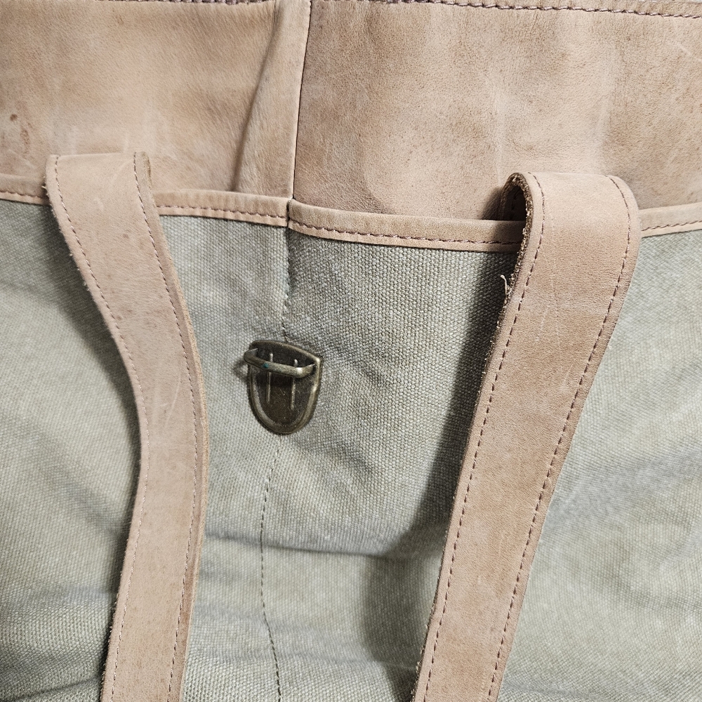 L.L. Bean Vintage Tan Beige Leather Canvas Travel Tote Bag Classic Preppy Purse - Picture 8 of 13